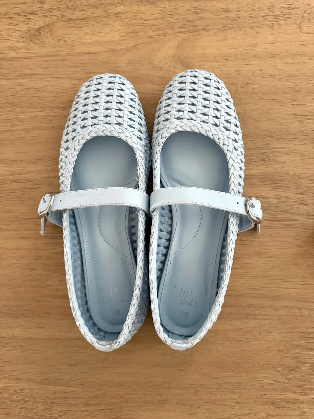Time and Tru Light Blue Woven Flats With Adjustable Buckle GUC